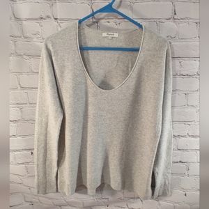 Madewell Scoop Low Neck Heather Grey Merino Wool Blend Sweater M